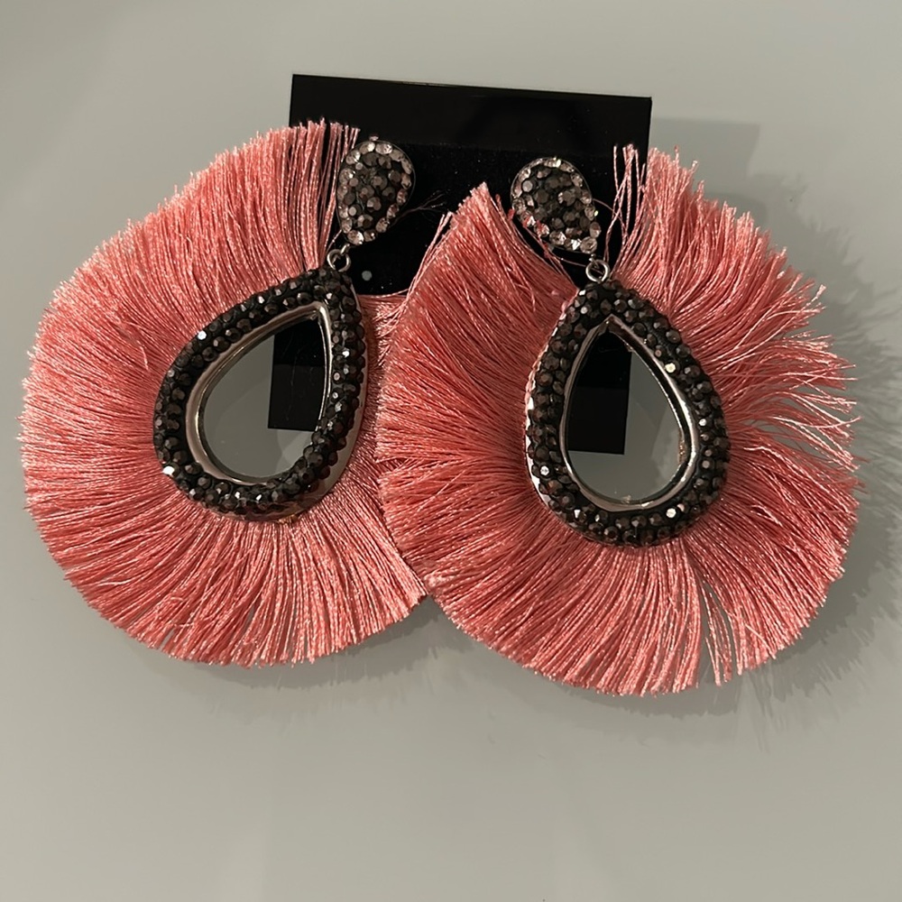 Crystal drop fan fringe stud earrings